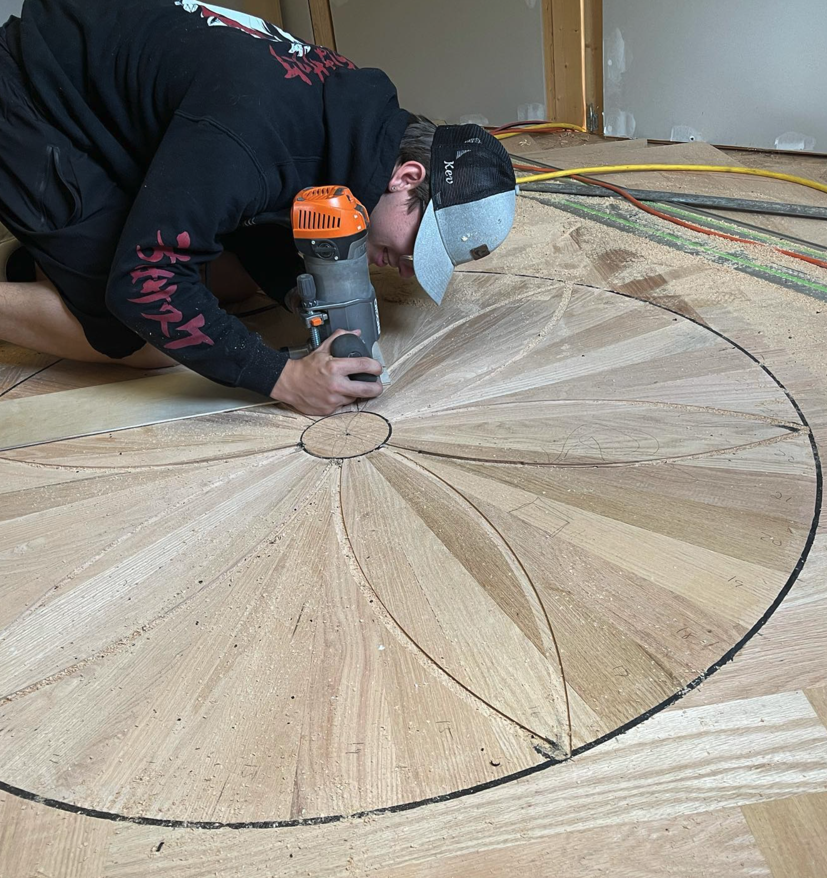 Circular hardwood inlay pattern installation
